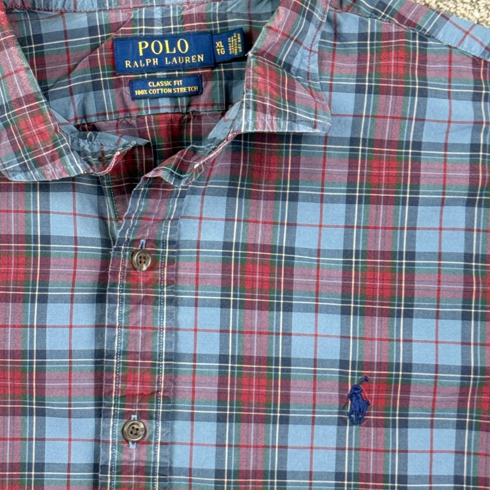 Polo Ralph Lauren Shirt Mens XL Classic Fit Blue Plaid Cotton Pony Button Up